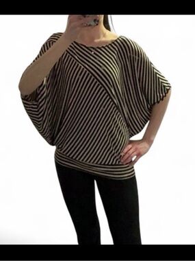 Max Studio Black and Tan Striped Dolman Top
